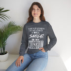 Crewneck Sweatshirt — "When It Comes to My Child I Will Smile in My Mugshot"