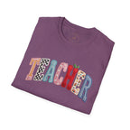 Teacher Colorful Patchwork Letters T-Shirt — Back to School Gift