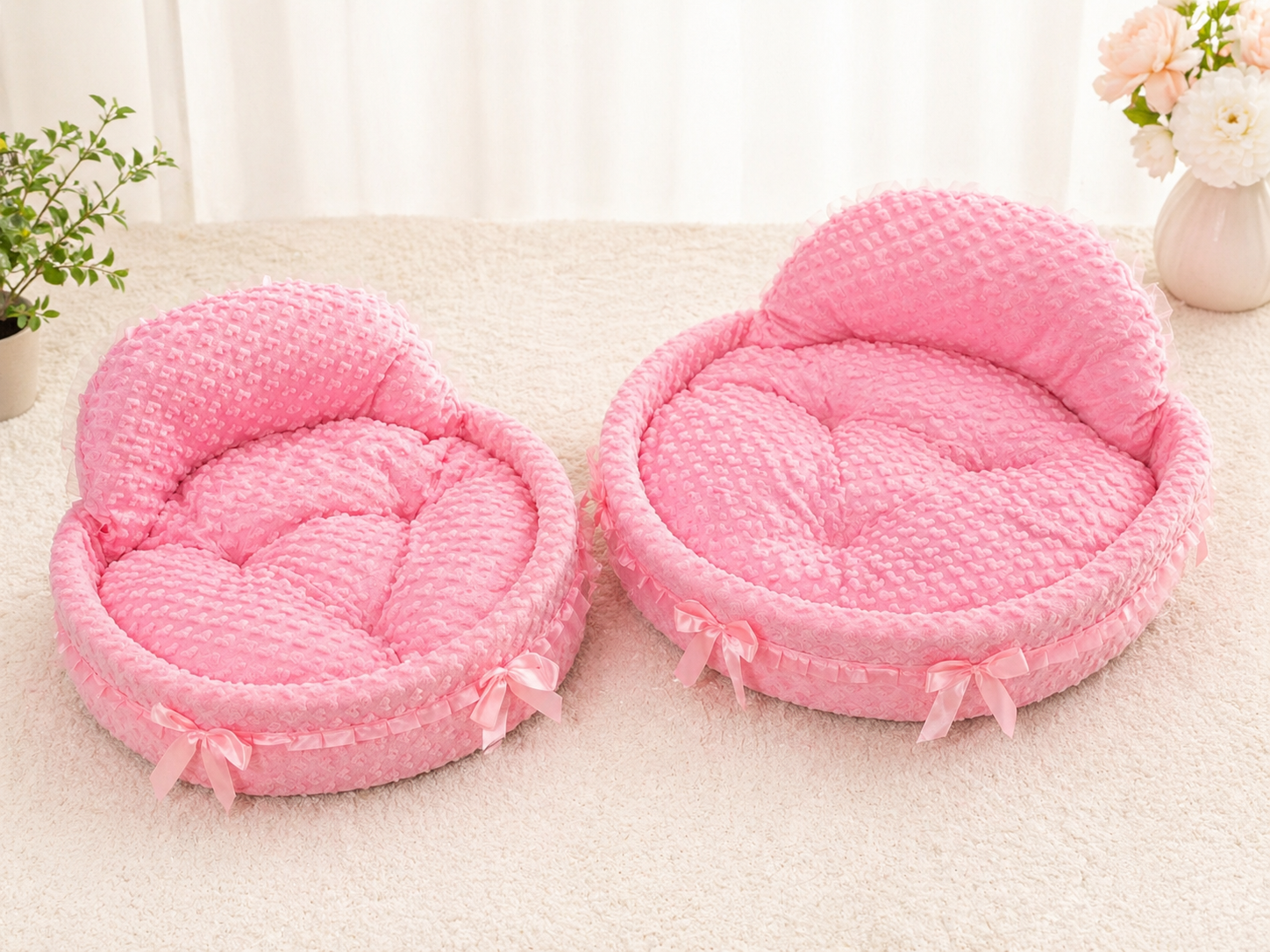 Pink Plush Princess Pet Bed for Small Pets