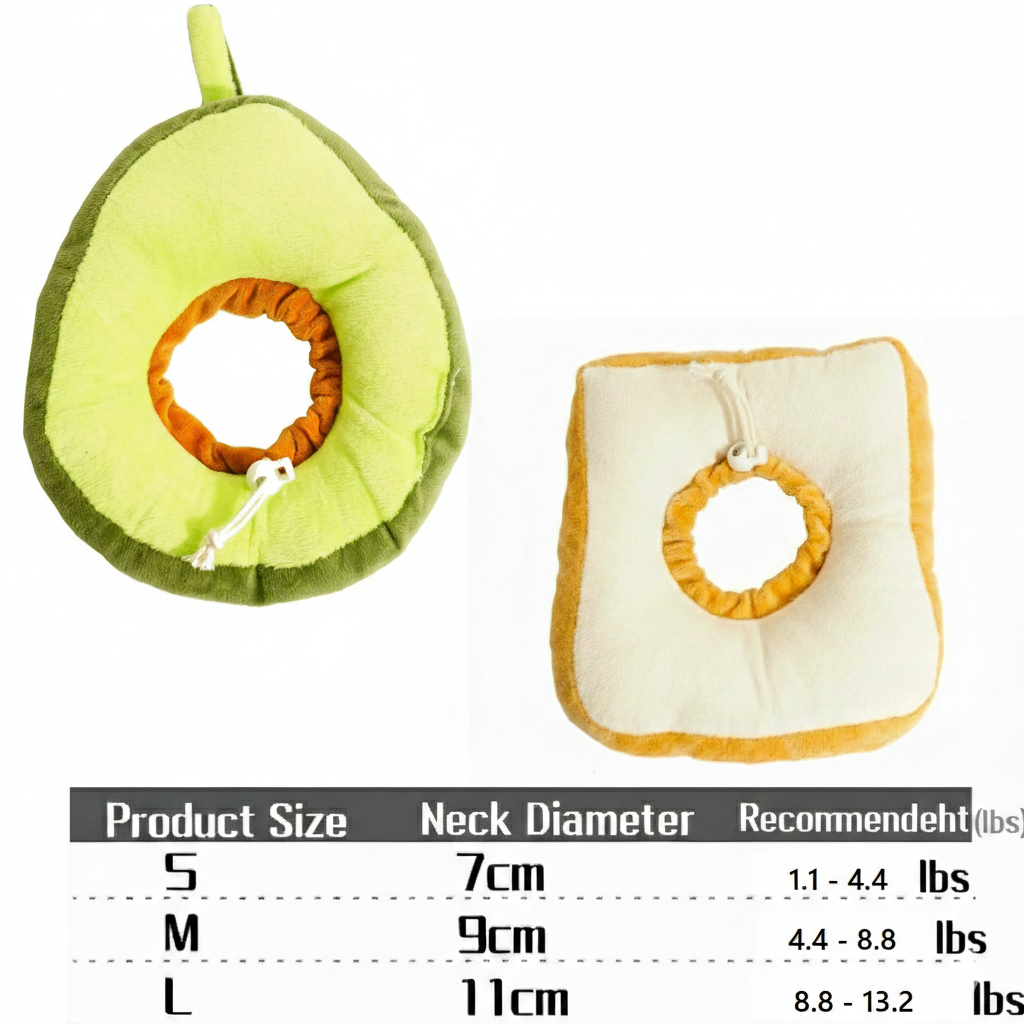 Soft Adjustable Cat Recovery Collar Cone – Cute Avocado & Toast E-Collar