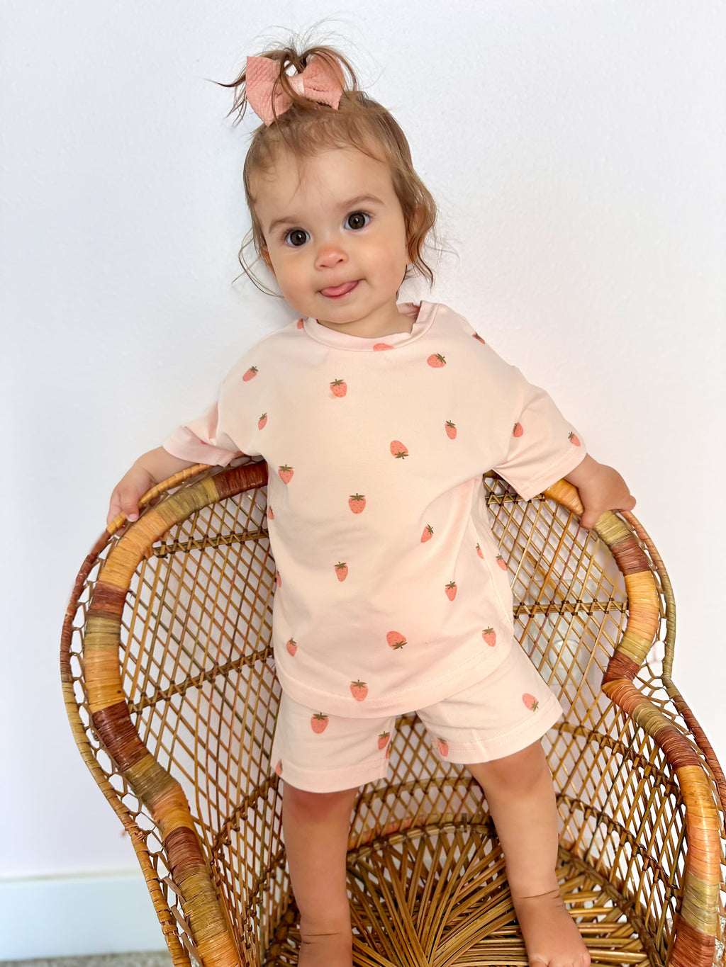 Organic Cotton Strawberry Print Shorts Set Toddler / Kids