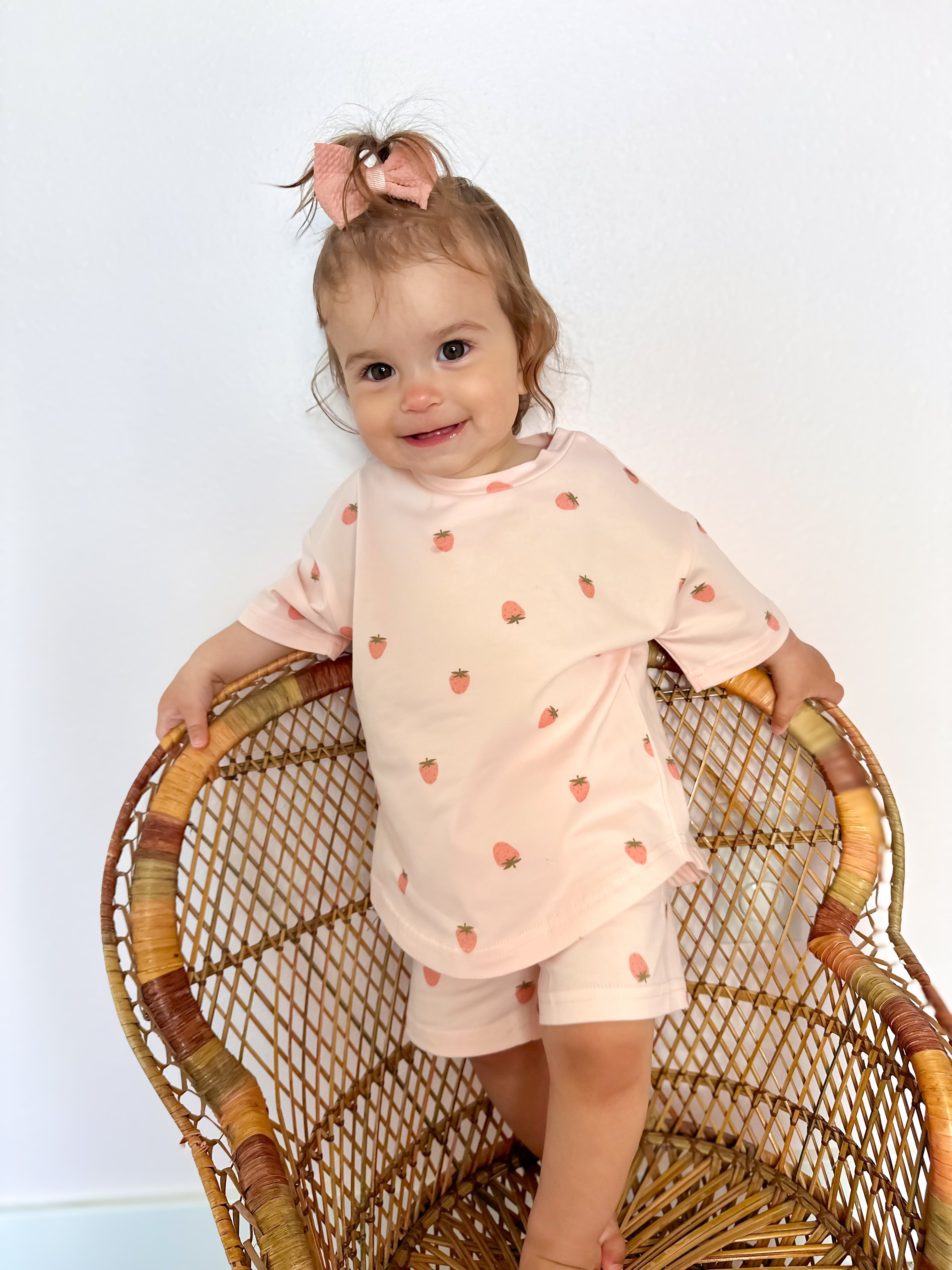 Organic Cotton Strawberry Print Shorts Set Toddler / Kids