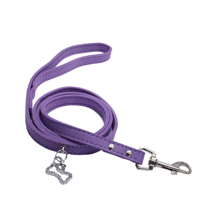 Soft Suede Dog Leash with Rhinestone Bone Charm Pendant