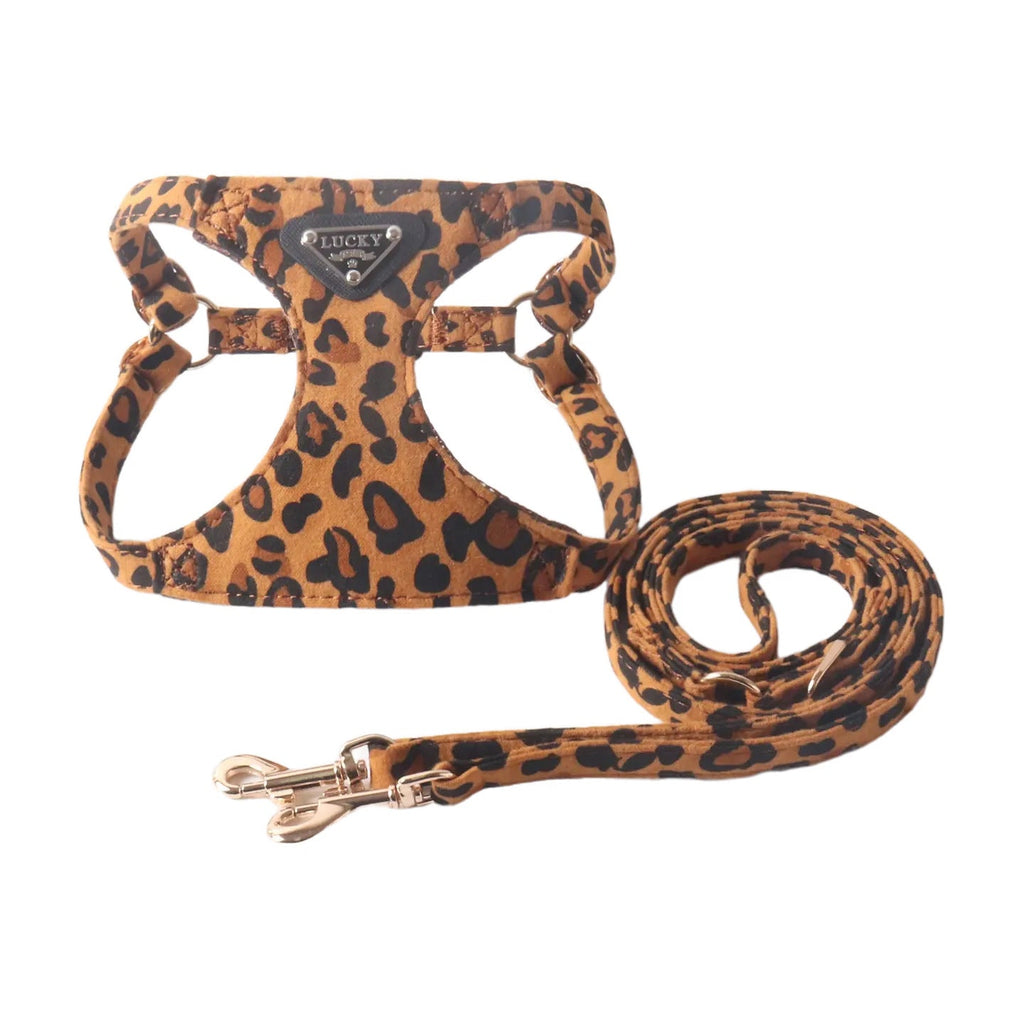 Leopard Print Dog Harness and Leash Set Adjustable Boutique Puppy Vest