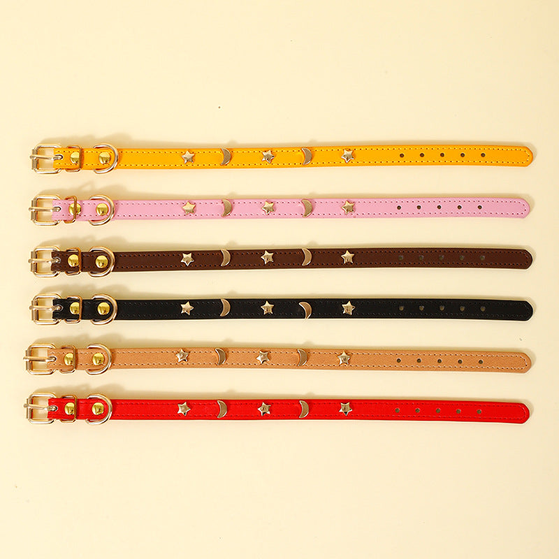 Star & Moon Studded PU Leather Dog Collar