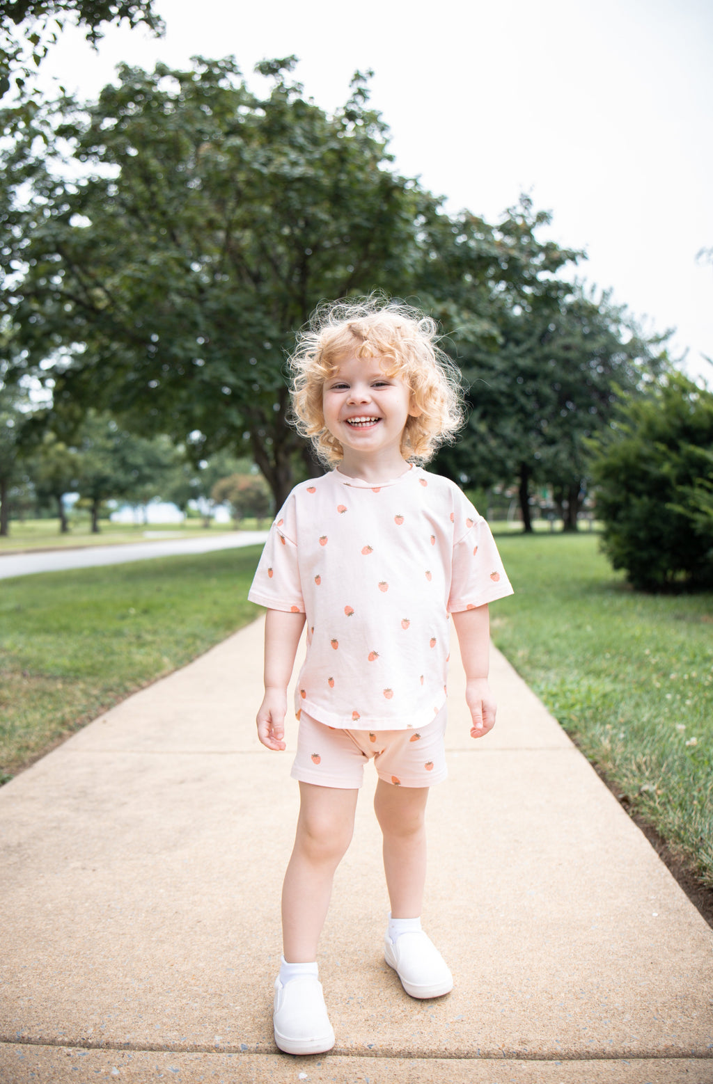 Organic Cotton Strawberry Print Shorts Set Toddler / Kids