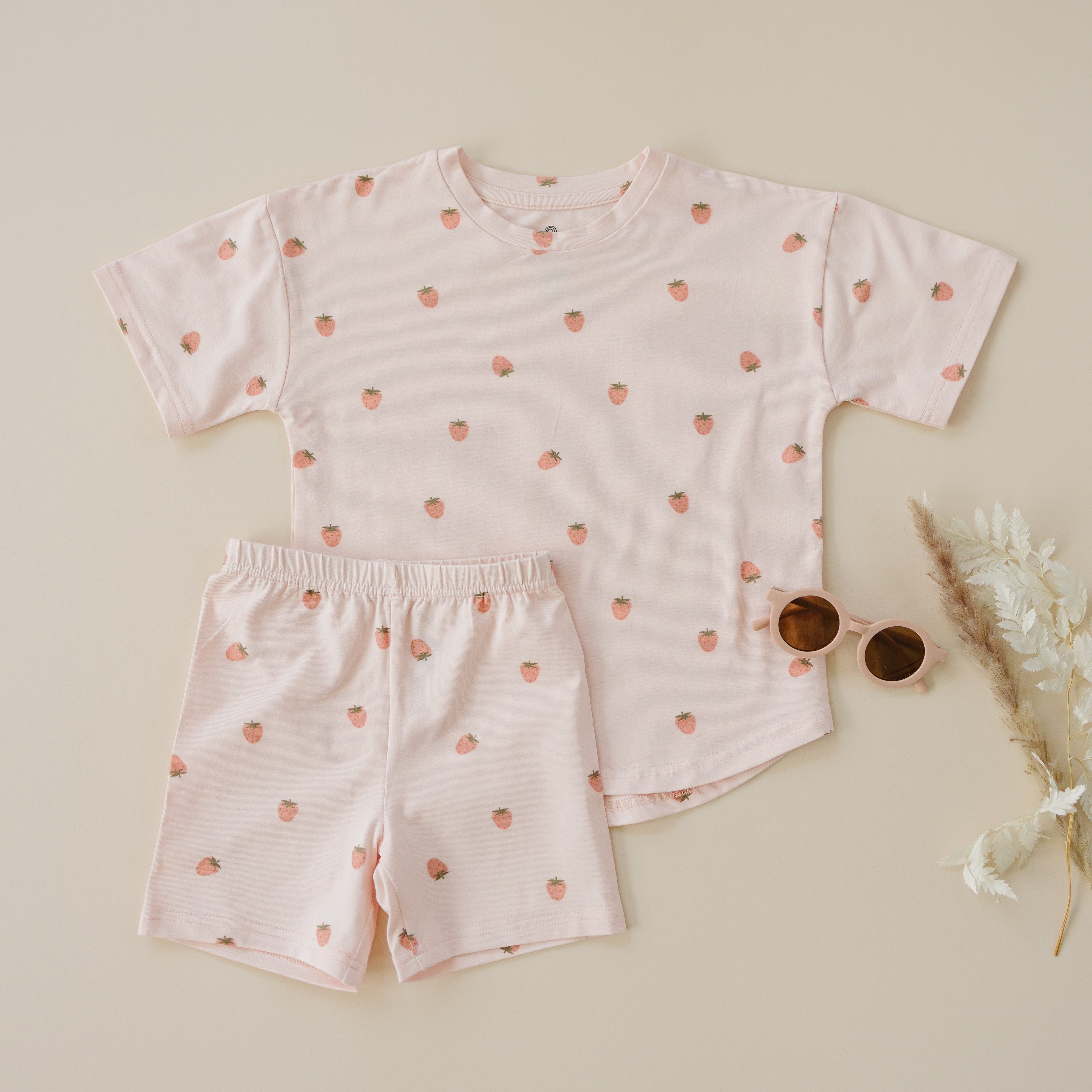 Organic Cotton Strawberry Print Shorts Set Toddler / Kids