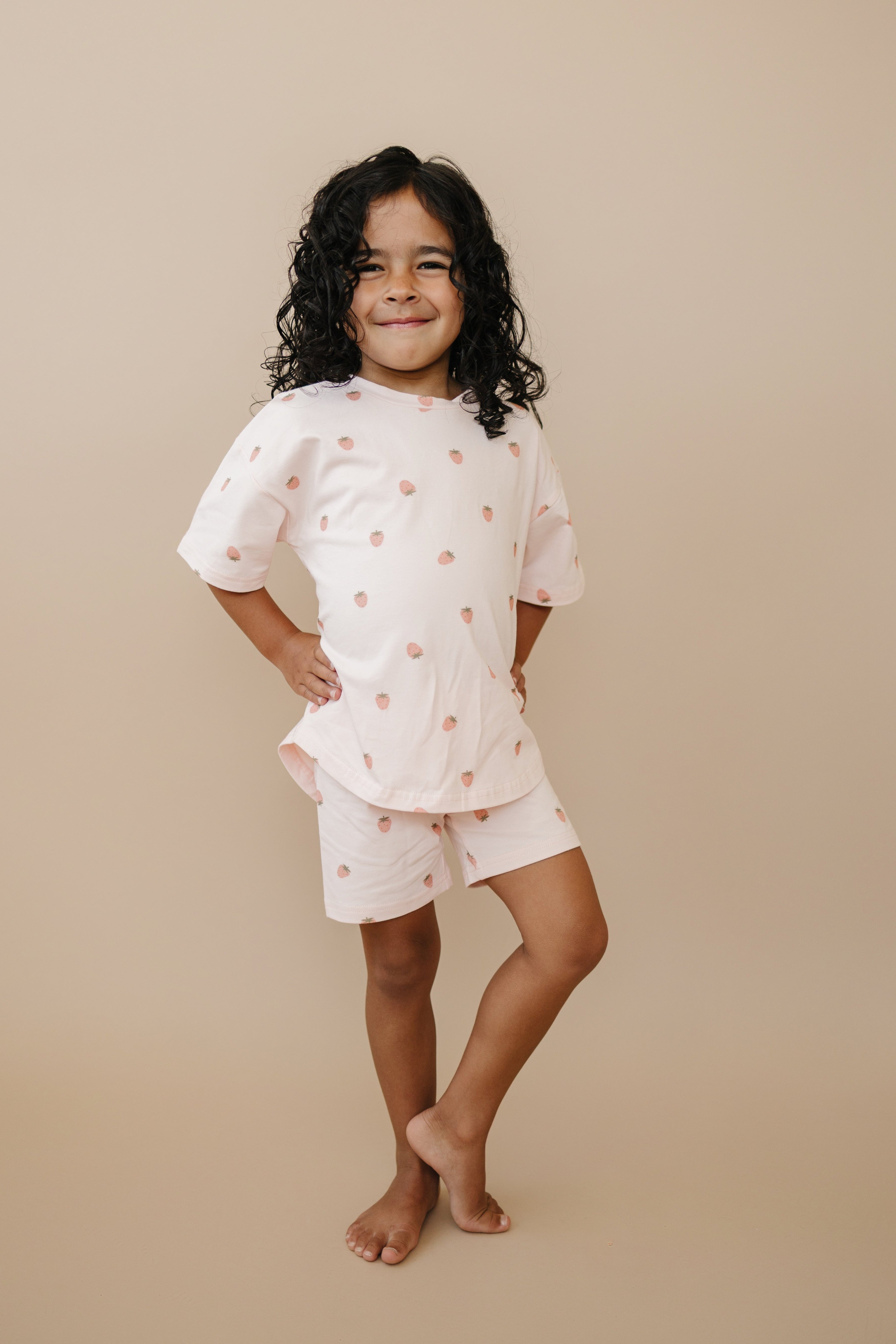 Organic Cotton Strawberry Print Shorts Set Toddler / Kids