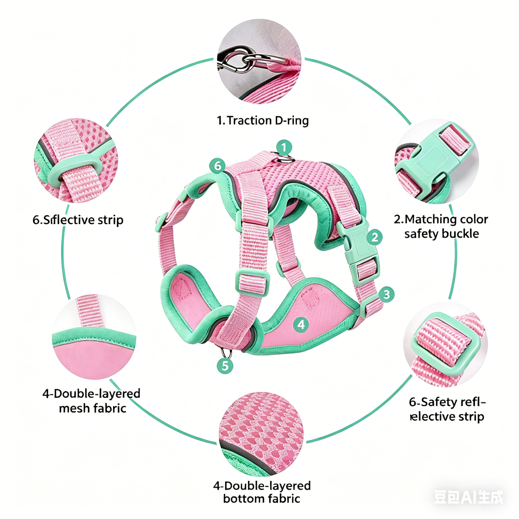 Reflective Pet Harness and Leash Set Adjustable Soft Mesh Vest for Cats and Dogs