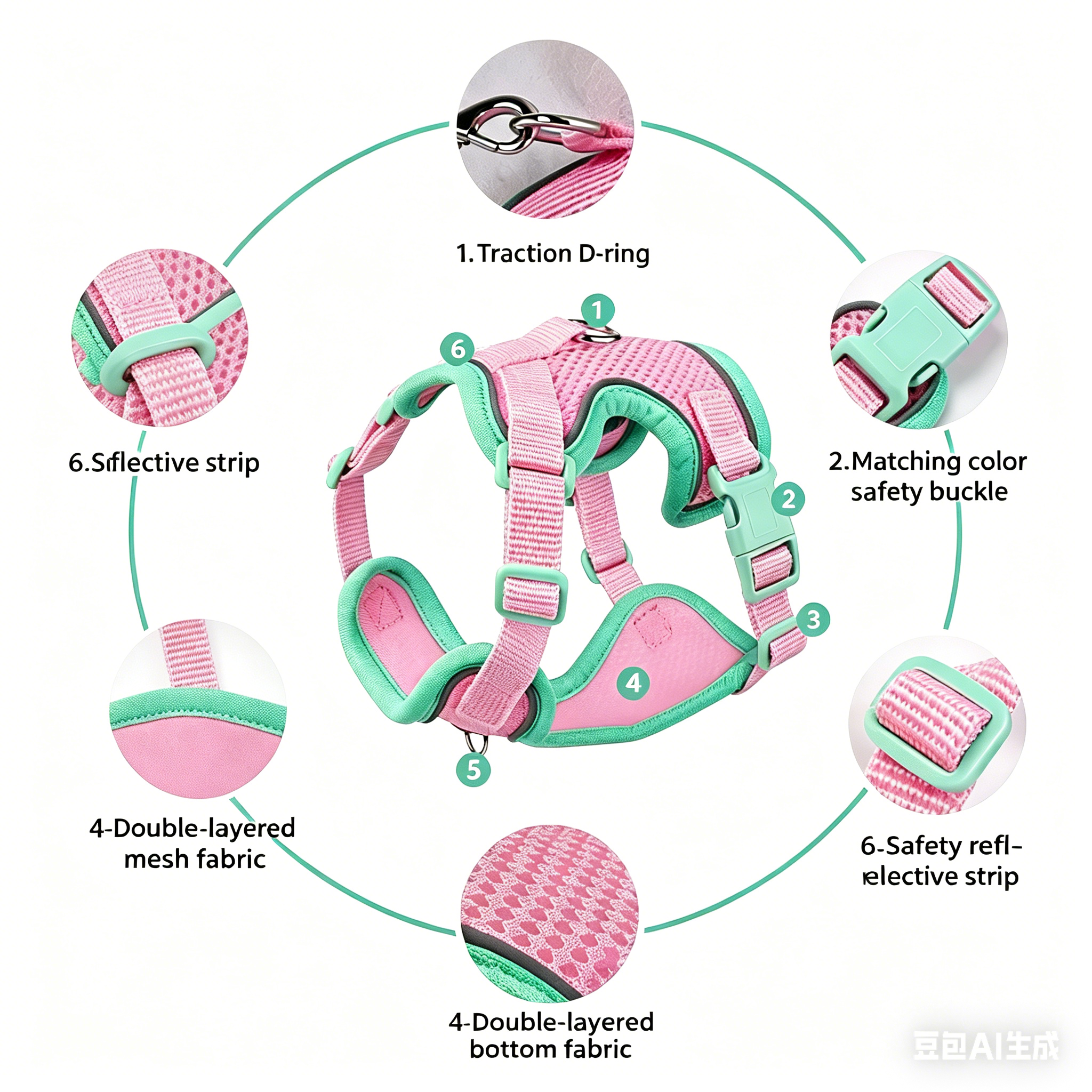 Reflective Pet Harness and Leash Set Adjustable Soft Mesh Vest for Cats and Dogs