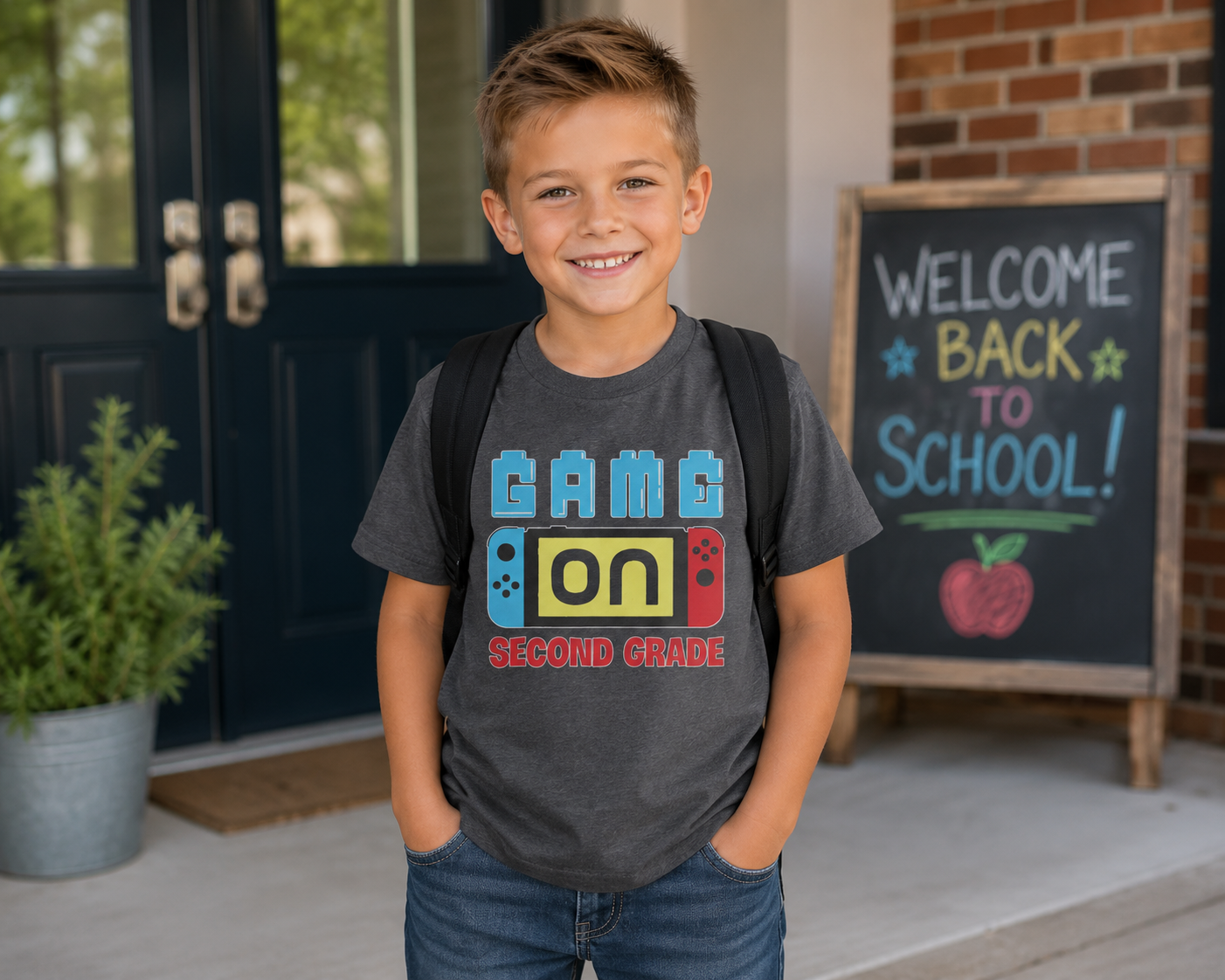 "Game On" Second Grade Gamer Shirt (Custom Name)