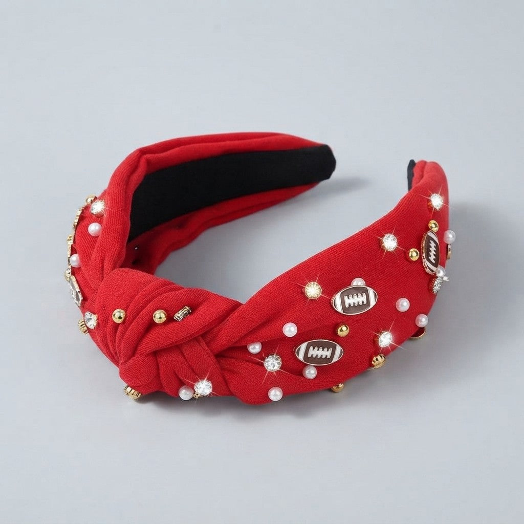 Football Rhinestone Knotted Headband